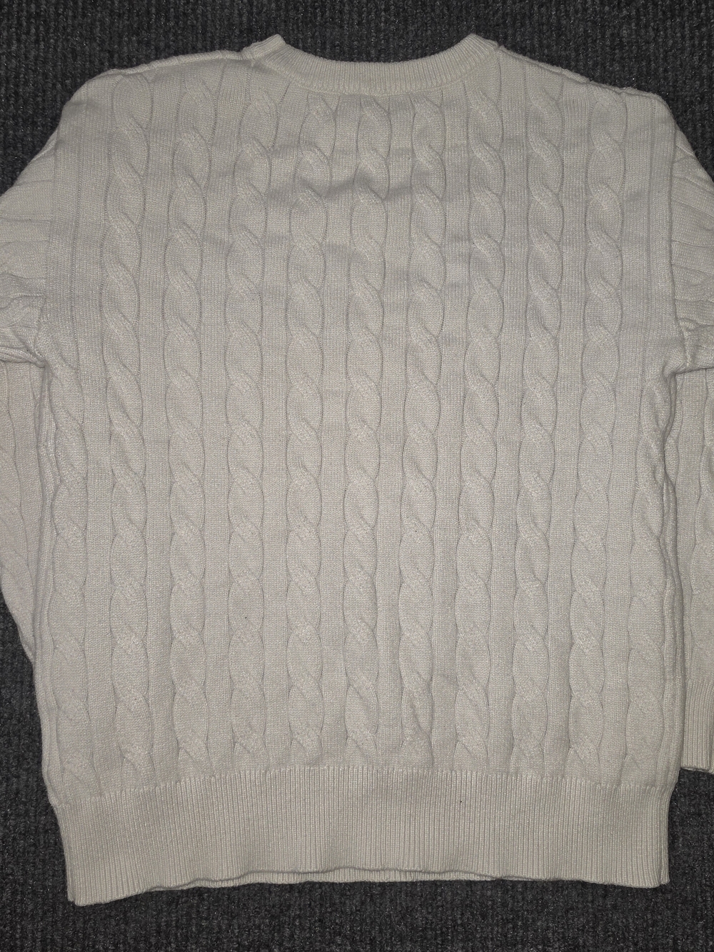Cable-Knit Crewneck Sweater with "Just a girl" Script - Cream - Picture 3 of 3